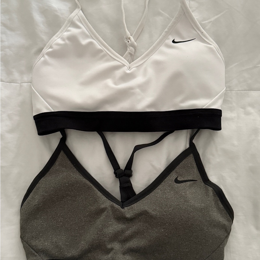 Nike White and Gray Compression Sports Bras for Active Comfort - set of 2